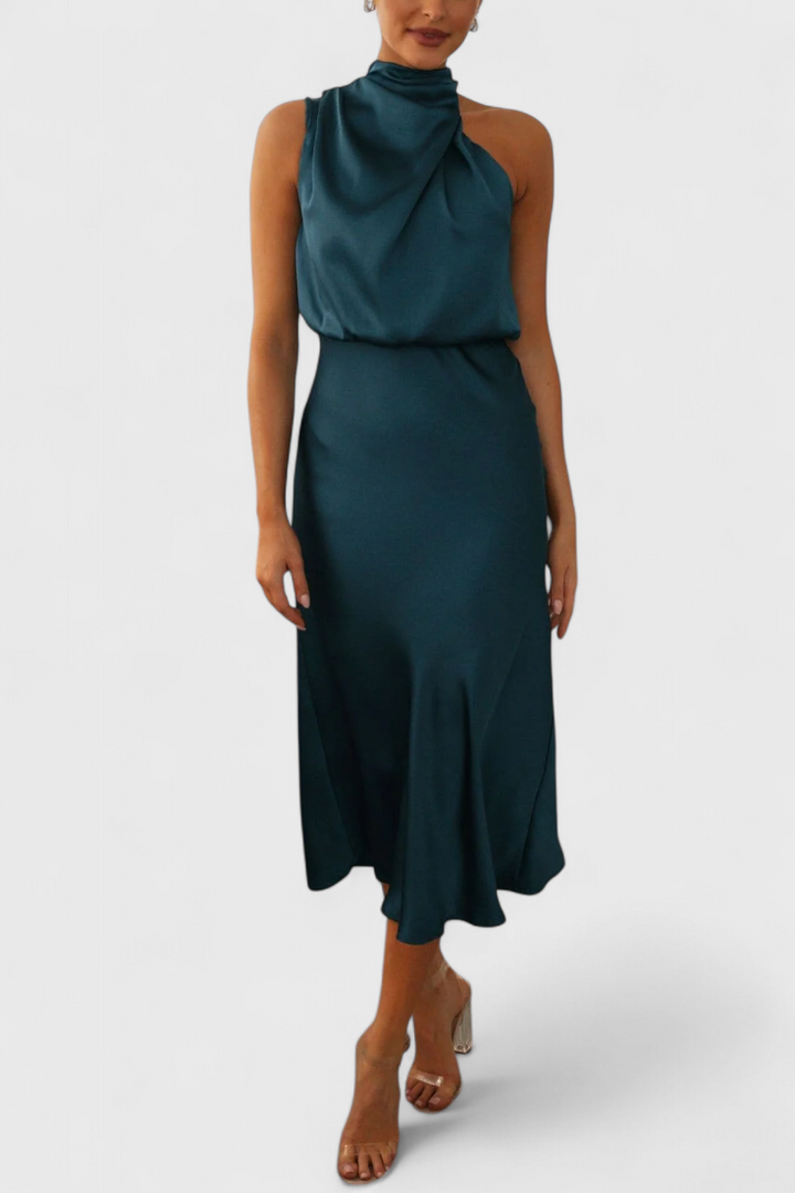 Rina Vestido Elegante de Cuello Halter Drapeado