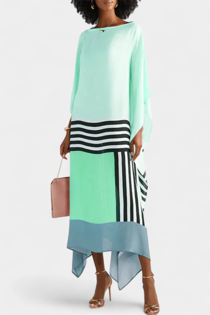 Elenora Caftán Geométrico de Corte Amplio con Tejido Butterfly Mesh