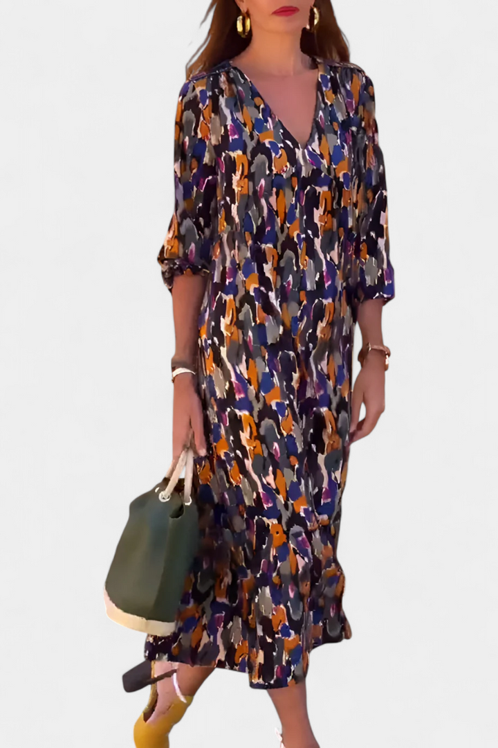 Teodora Vestido Retro con Escote en V y Mangas Abullonadas