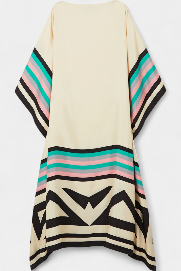 Elenora Caftán Geométrico de Corte Amplio con Tejido Butterfly Mesh