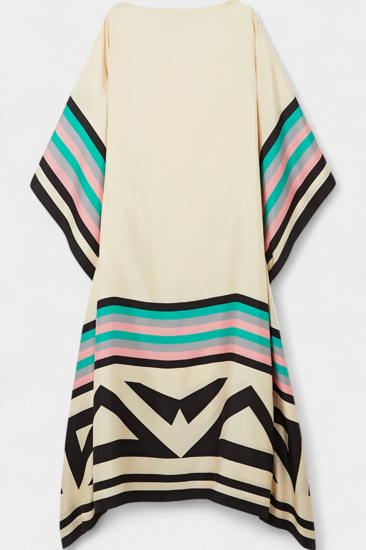 Elenora Caftán Geométrico de Corte Amplio con Tejido Butterfly Mesh