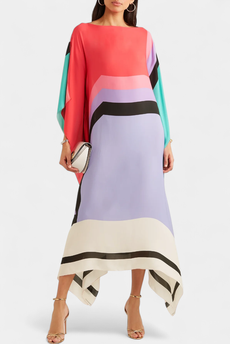 Elenora Caftán Geométrico de Corte Amplio con Tejido Butterfly Mesh