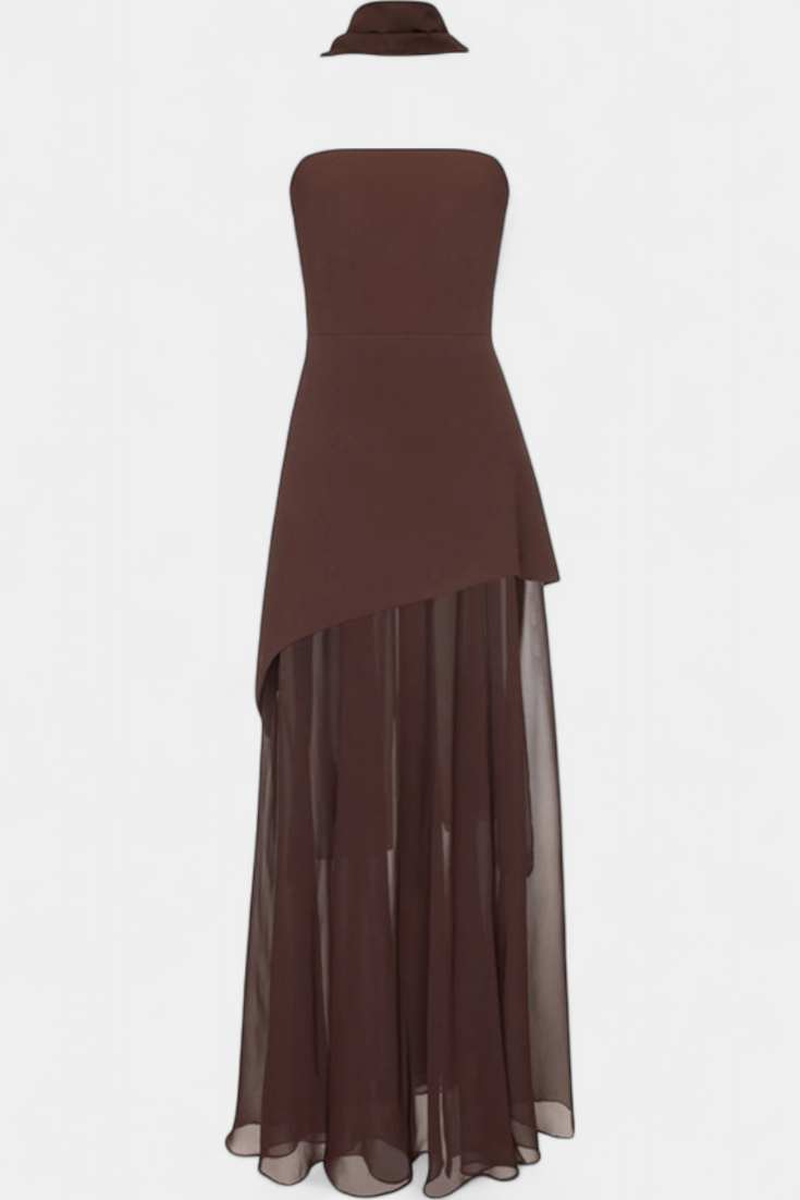 Celaena Vestido Maxi Off Shoulder de Chiffon con Abertura Lateral