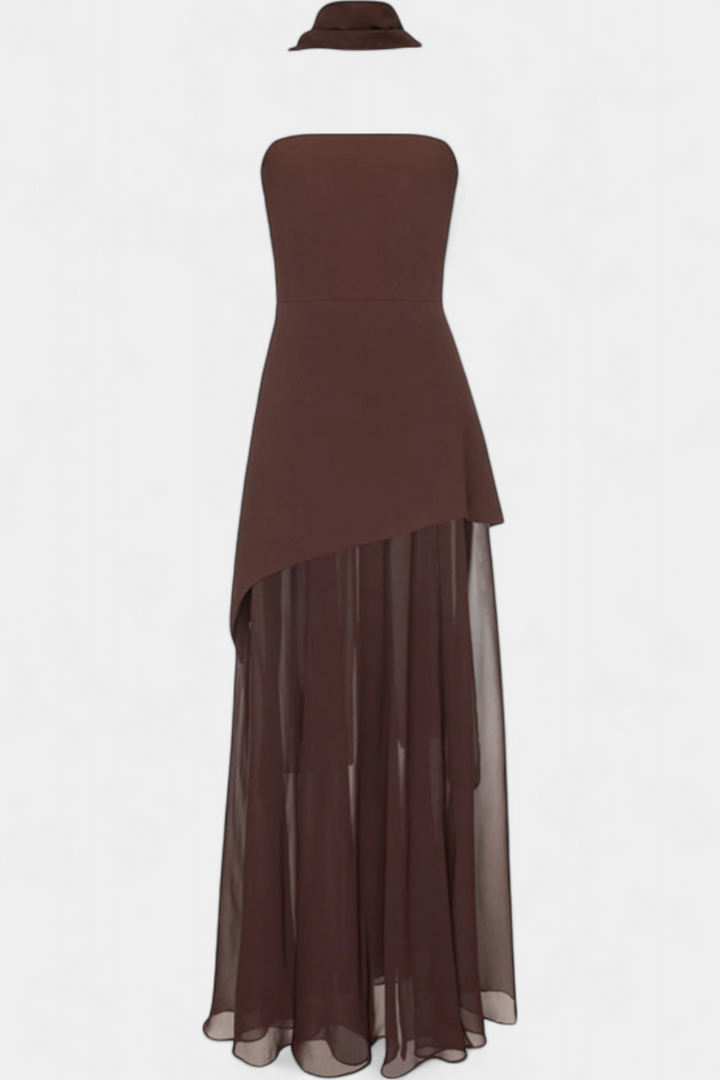 Celaena Vestido Maxi Off Shoulder de Chiffon con Abertura Lateral