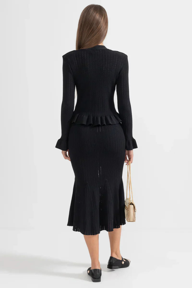 Prudence Conjunto de Vestido Midi de Punto Refinado y Top con Botones