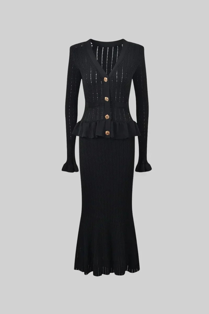 Prudence Conjunto de Vestido Midi de Punto Refinado y Top con Botones