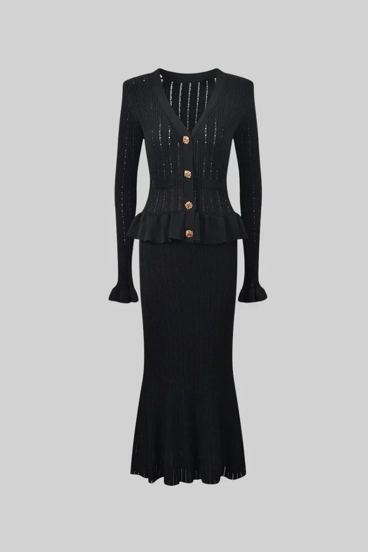 Prudence Conjunto de Vestido Midi de Punto Refinado y Top con Botones