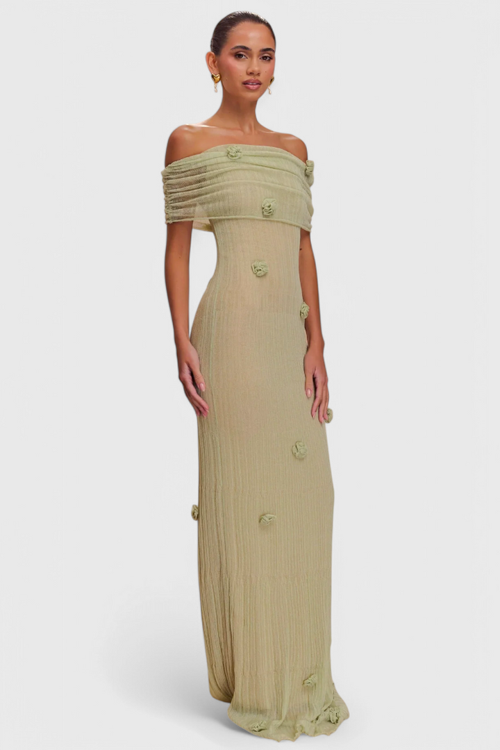 Barbara Vestido Maxi de Punto Off-Shoulder