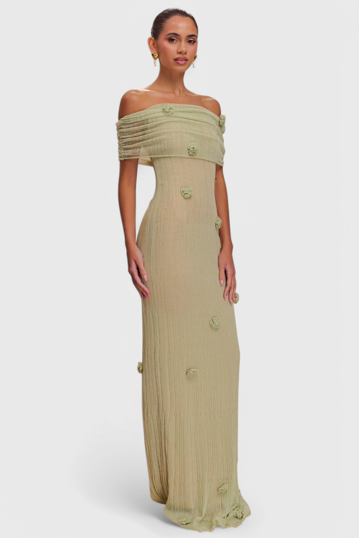 Barbara Vestido Maxi de Punto Off-Shoulder
