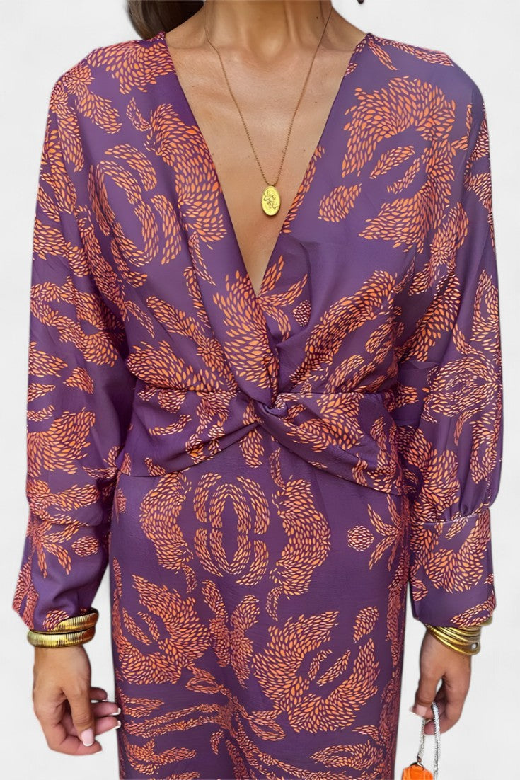 Elara Vestido Maxi con Escote en V y Nudo Frontal