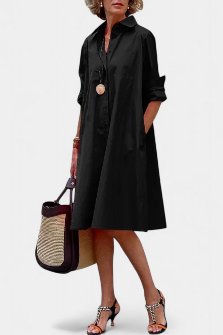 Larissa Vestido en Algodón con Cuello de Solapa