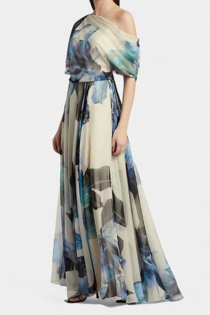 Sanaa Vestido Asimétrico de Un Hombro con Estampado Floral Abstracto