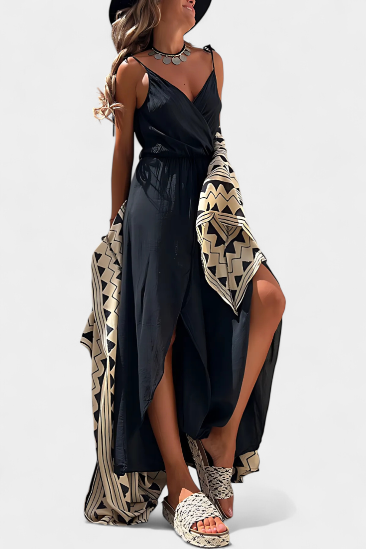 Donatila Mono de Algodón Lavado con Aberturas Laterales y Escote Cruzado