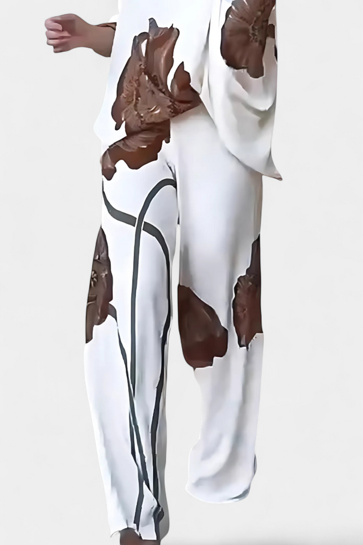 Sybella Conjunto Floral de Dos Piezas con Hombro Descubierto y Pantalón Recto