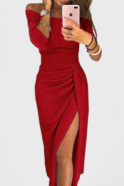 Alexa Maxi Dress with Off-Shoulder Shoulders and Subtle Slit