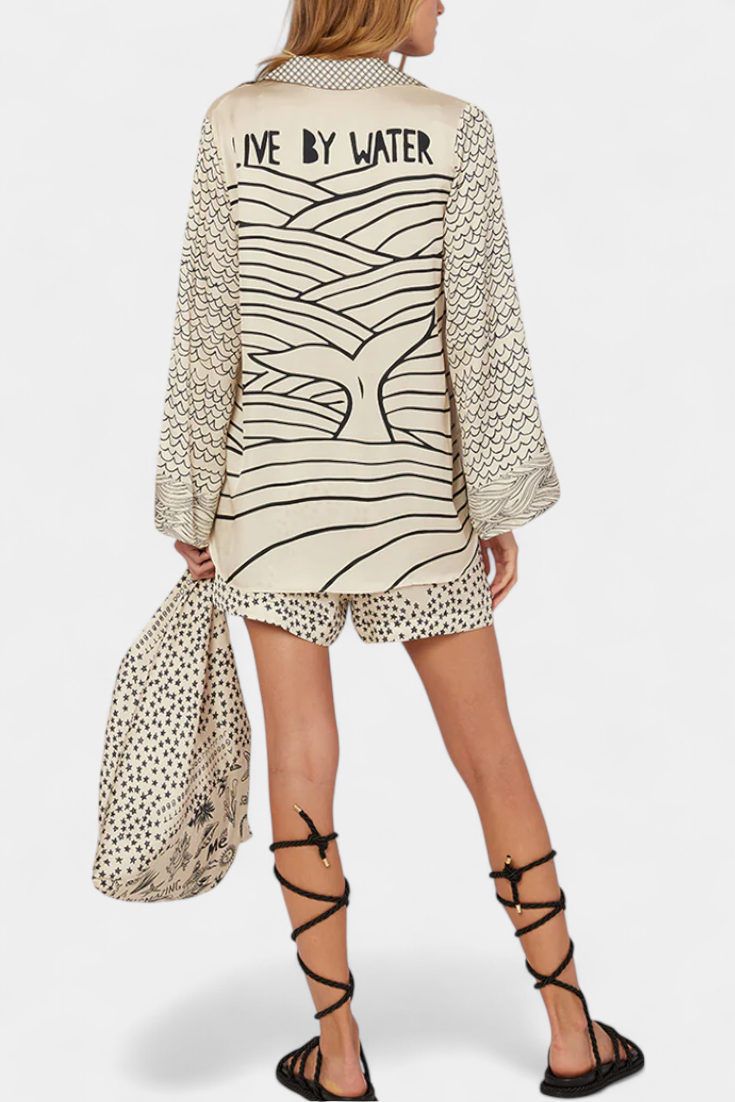 Amalia Conjunto Camisero Estampado con Short Elástico