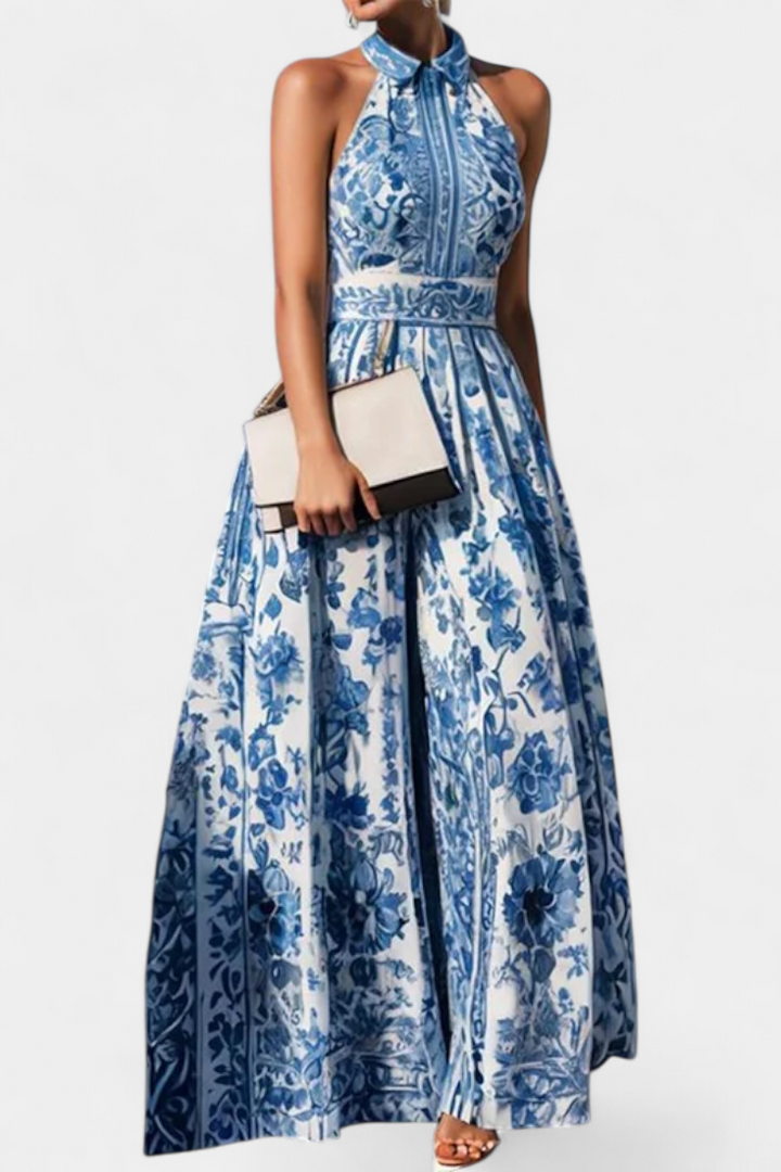 Shante Vestido A-Line Estampado Floral con Cuello Solapa