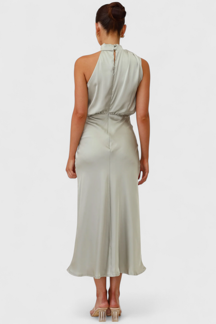 Rina Vestido Elegante de Cuello Halter Drapeado