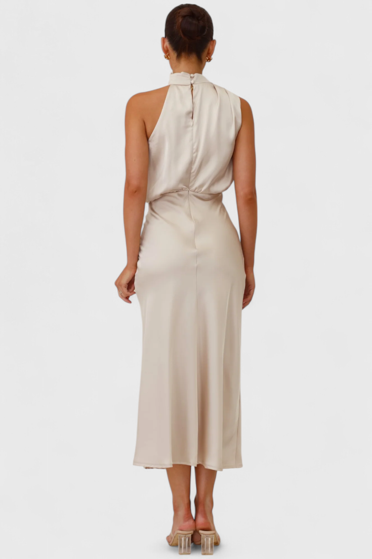 Rina Vestido Elegante de Cuello Halter Drapeado