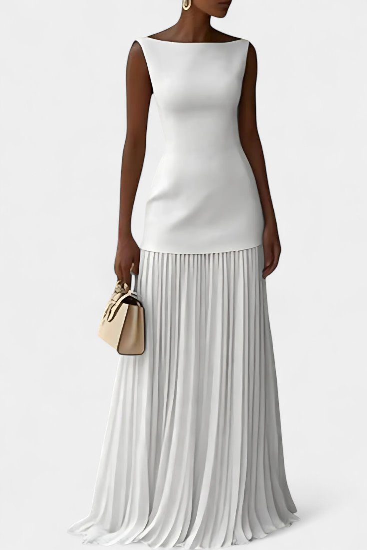 Silvana Vestido de Noche Maxi de Gasa con Pliegues
