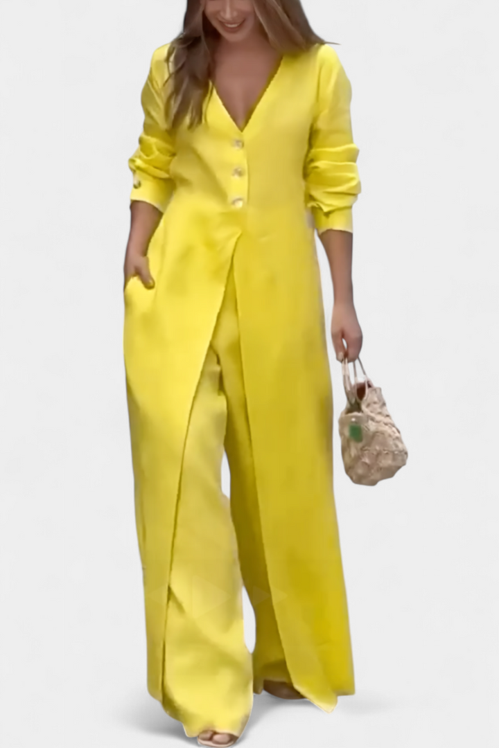 Whitney Mono Largo con Escote en V y Abertura Frontal