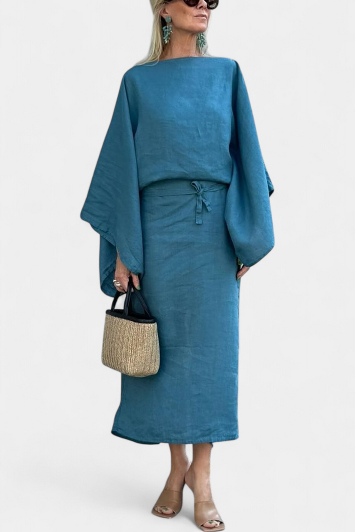 Kamilia Vestido Kimono de Lino y Algodón con Cinturón