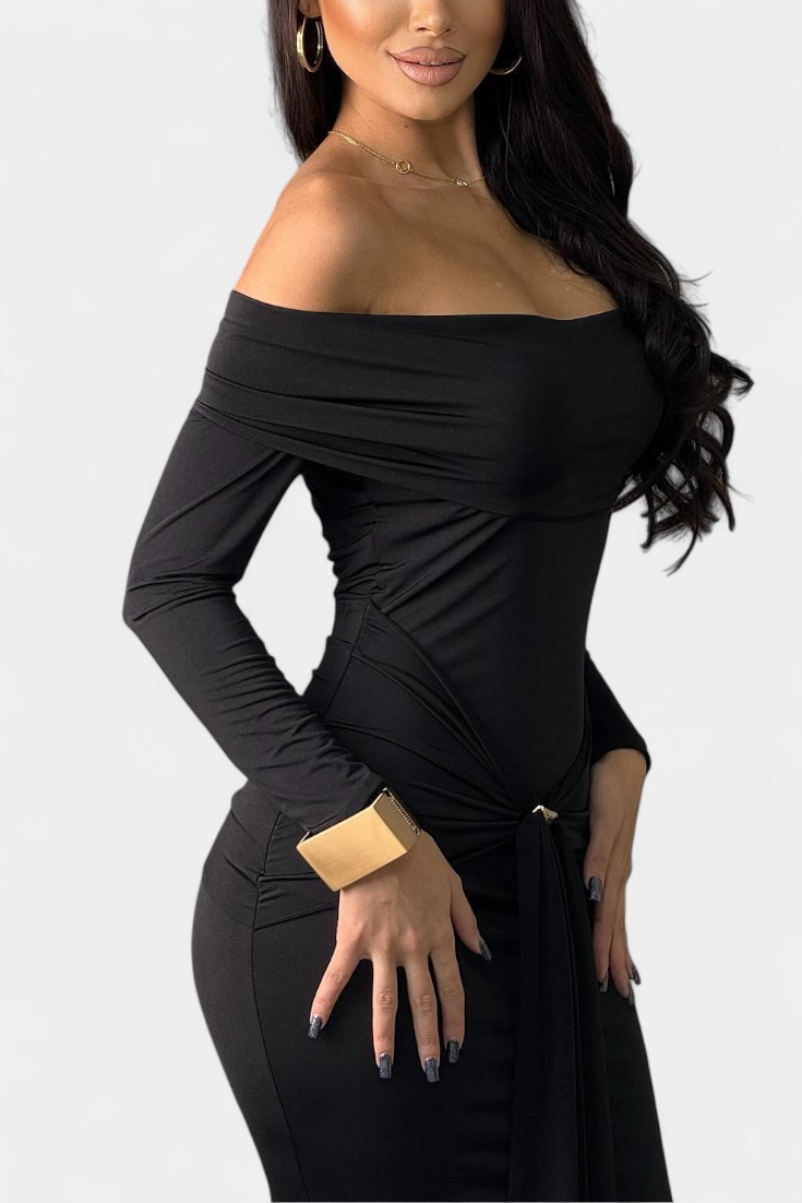 Vesna Vestido Cruzado de Un Hombro con Manga Larga