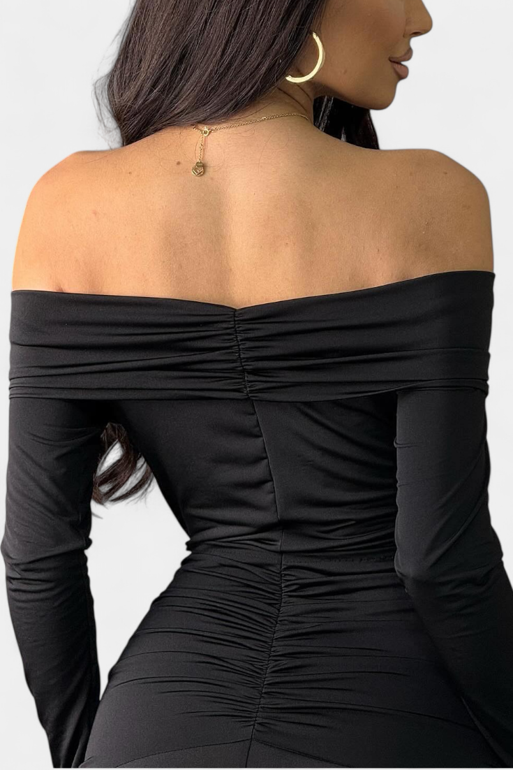 Vesna Vestido Cruzado de Un Hombro con Manga Larga