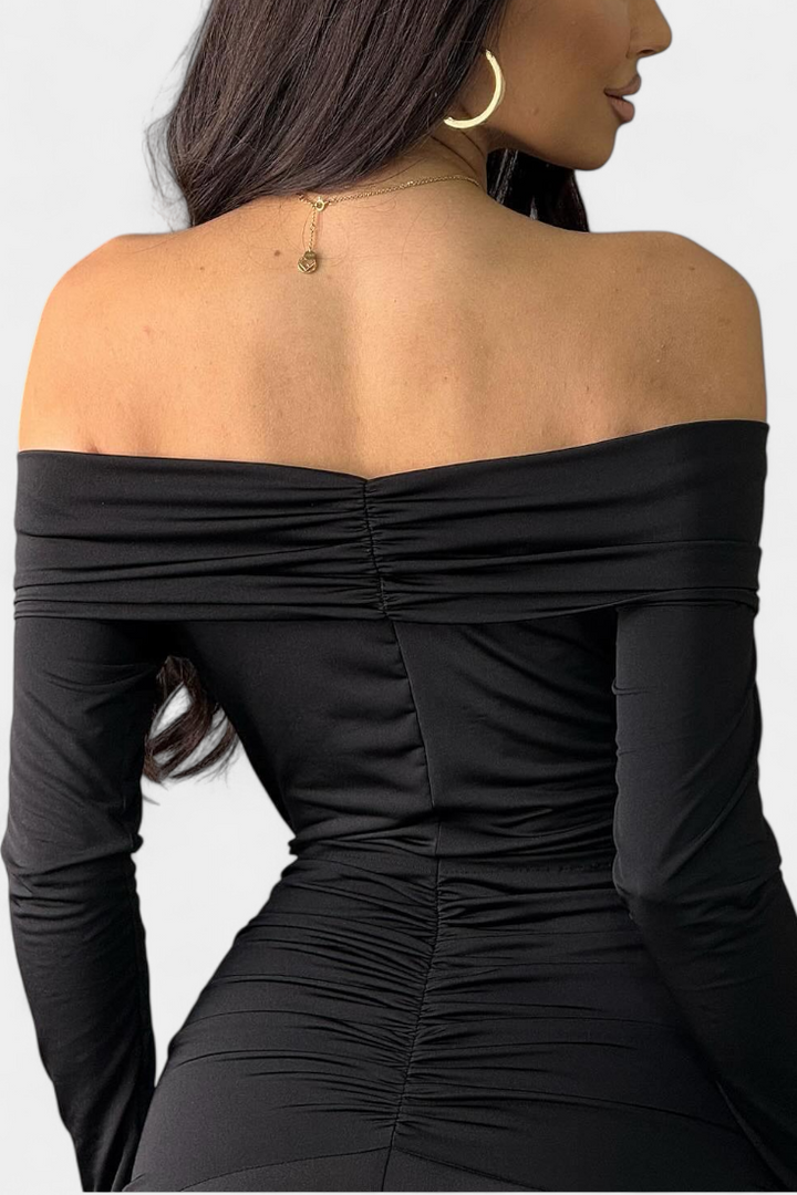 Vesna Vestido Cruzado de Un Hombro con Manga Larga