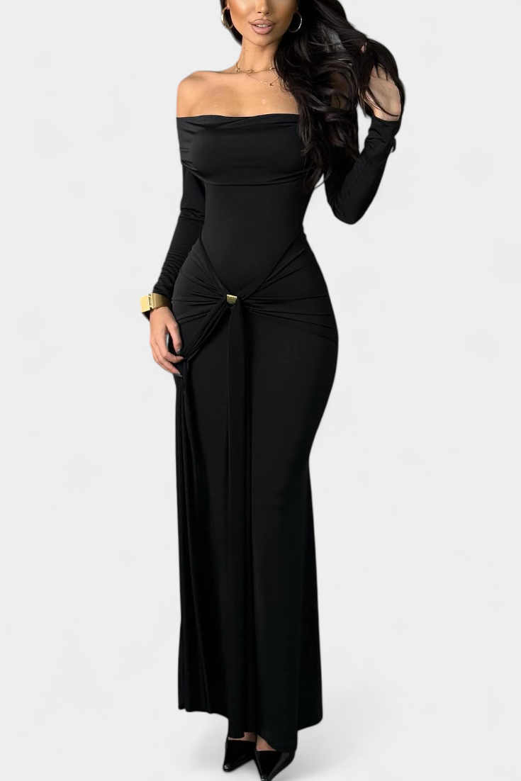 Vesna Vestido Cruzado de Un Hombro con Manga Larga