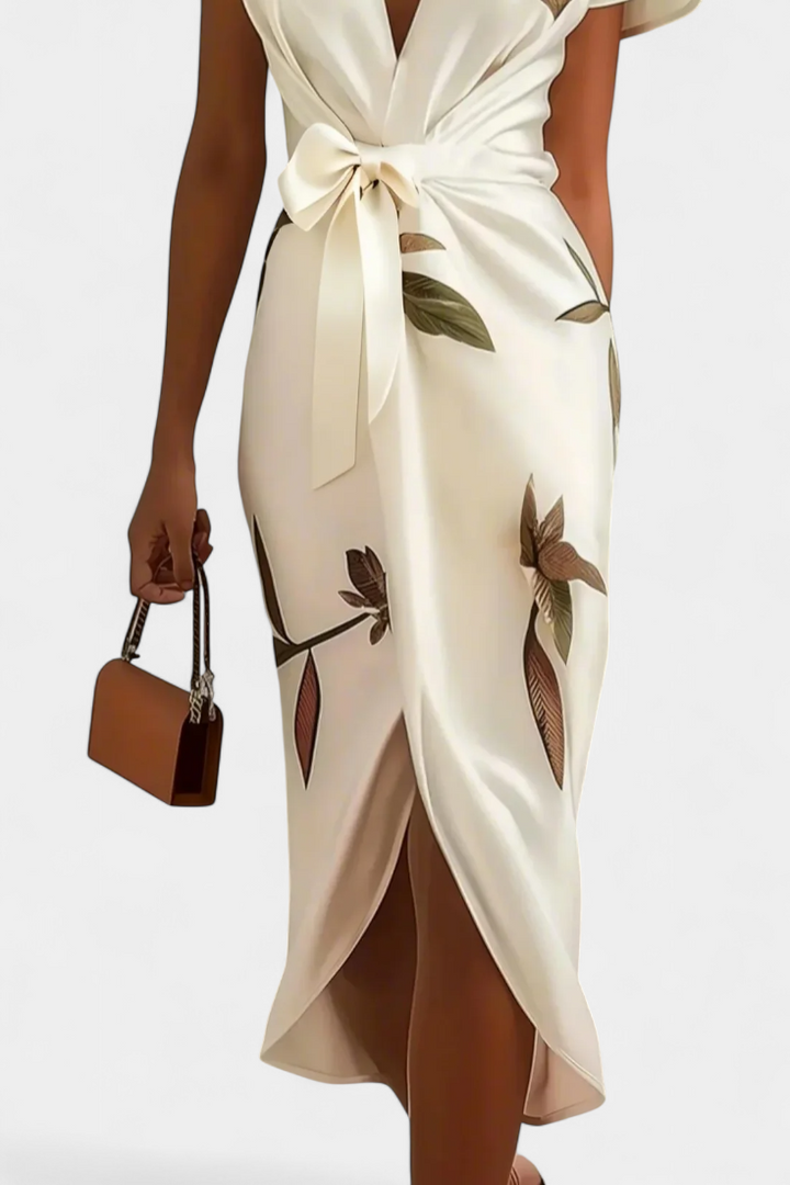 Dhalia Vestido Cruzado con Estampado de Hojas