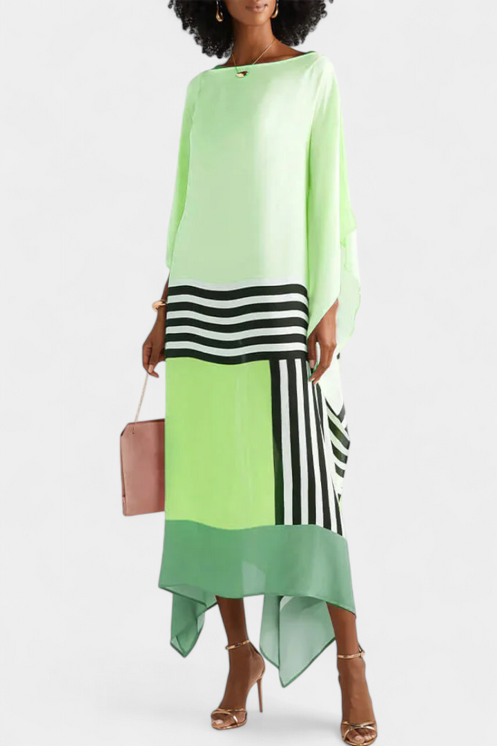 Elenora Caftán Geométrico de Corte Amplio con Tejido Butterfly Mesh