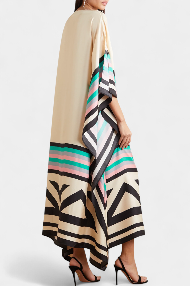 Elenora Caftán Geométrico de Corte Amplio con Tejido Butterfly Mesh