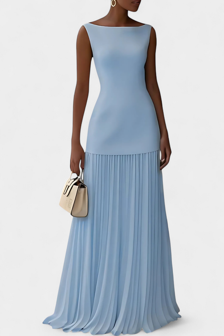 Silvana Vestido de Noche Maxi de Gasa con Pliegues