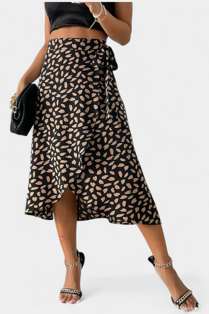 Camila Falda Envolvente Boho con Estampado Asimétrico