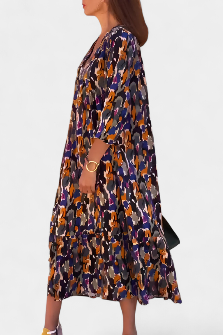 Teodora Vestido Retro con Escote en V y Mangas Abullonadas