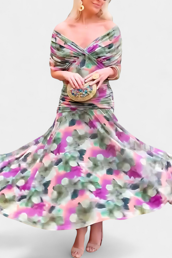 Alondra Vestido Largo con Estampado Floral Fantasía y Escote en V