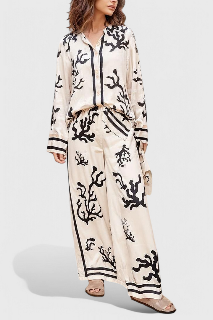 Nazaret Conjunto de Pierna Ancha con Estampado Artístico