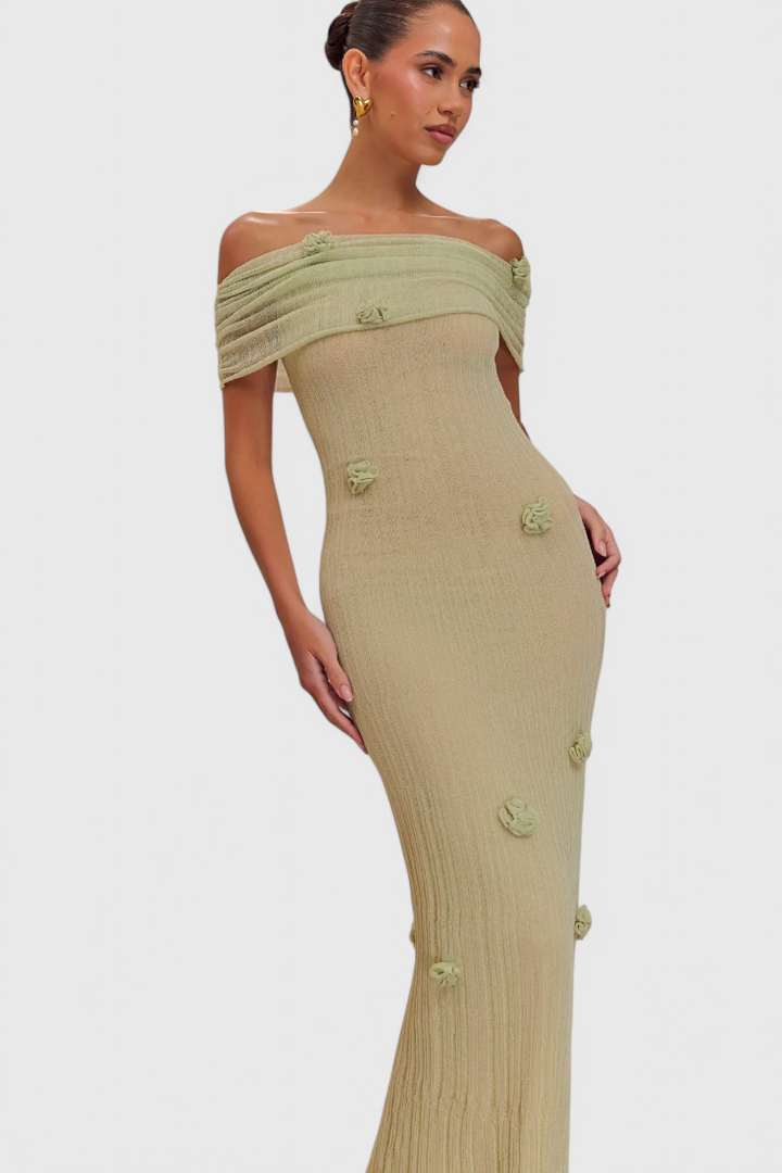 Barbara Vestido Maxi de Punto Off-Shoulder