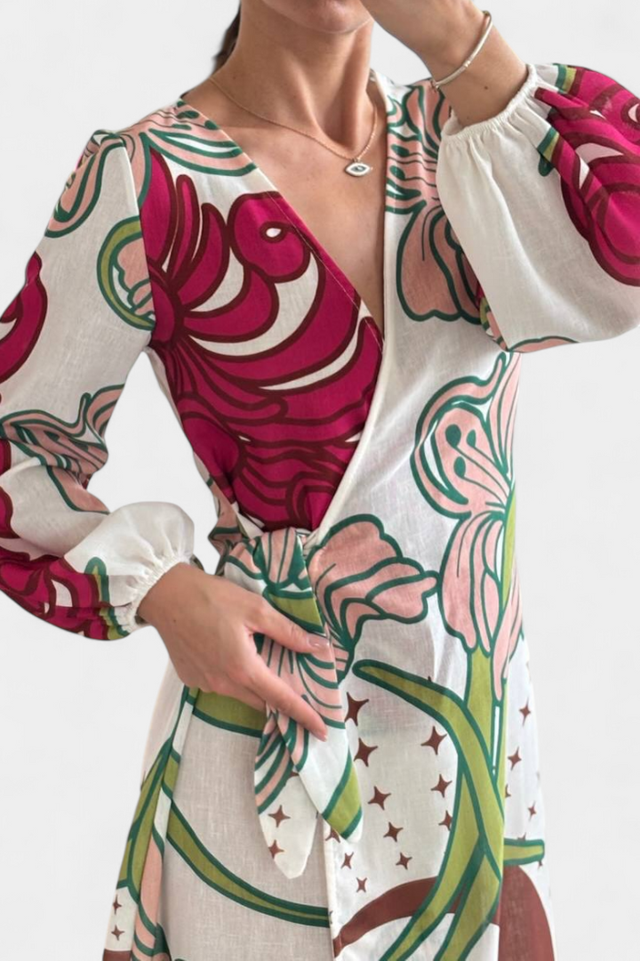 Fana Vestido Cruzado Estampado Floral con Lazo a la Cintura