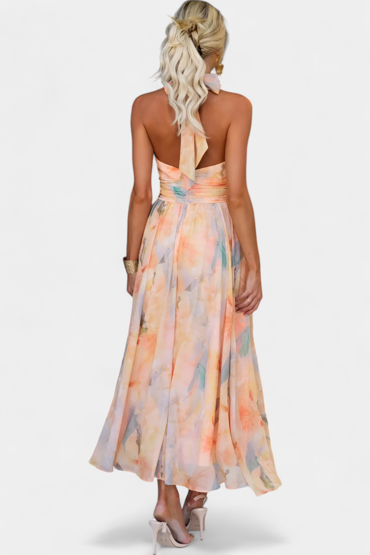 Alaia Vestido con Estampado Aquarelle y Cuello Halter