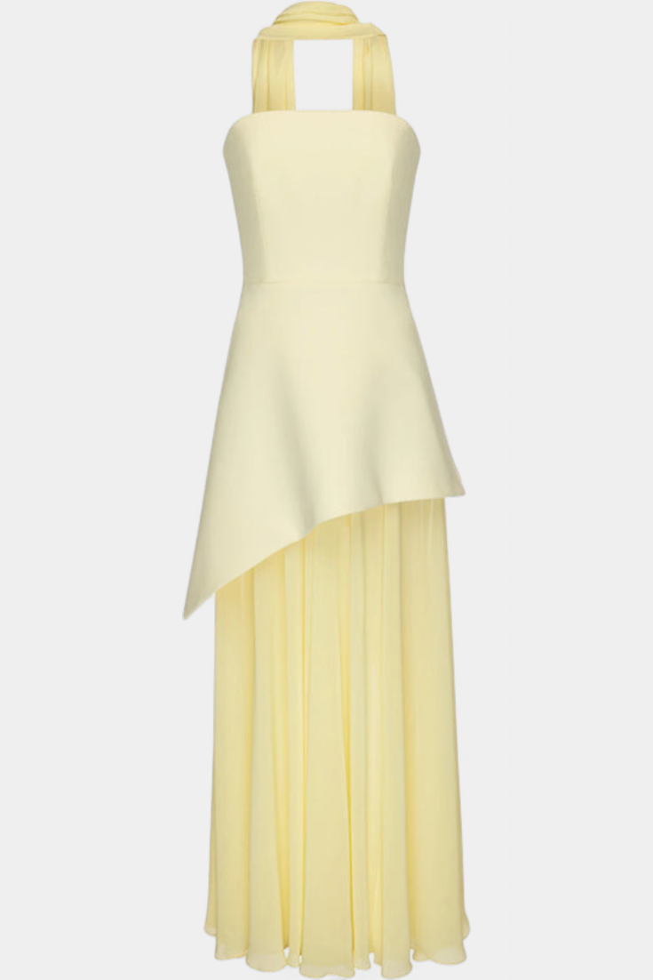 Celaena Vestido Maxi Off Shoulder de Chiffon con Abertura Lateral