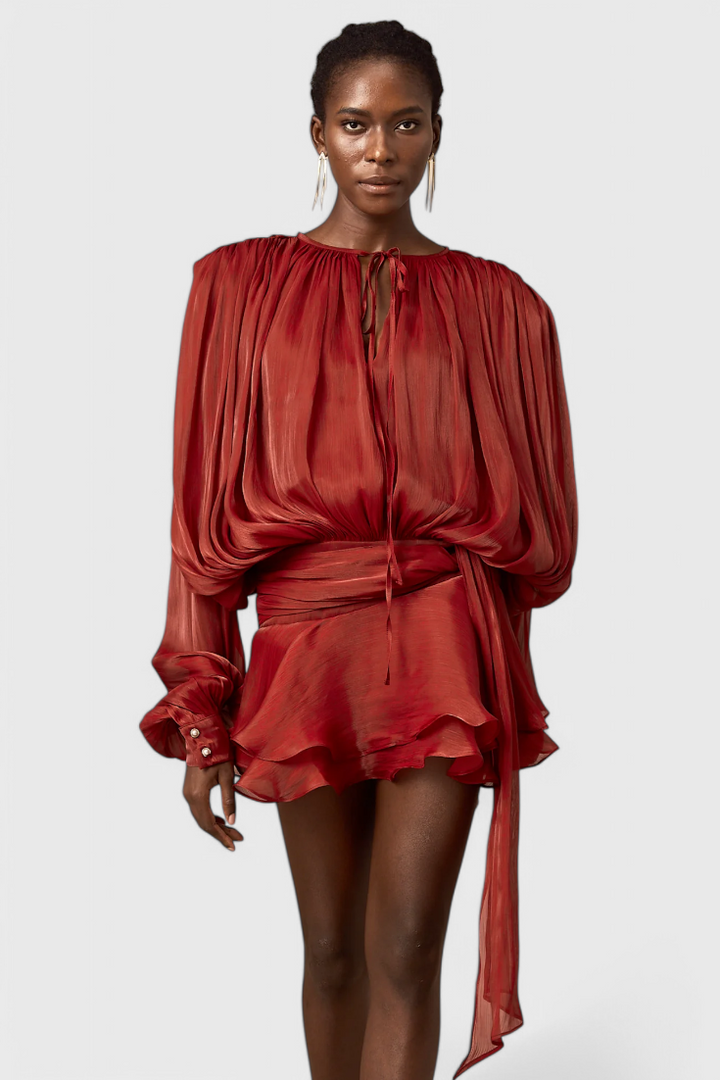 Aurore Vestido Mini con Volantes y Pliegues Completos