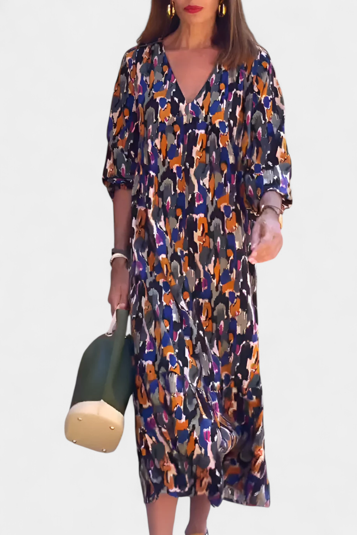 Teodora Vestido Retro con Escote en V y Mangas Abullonadas