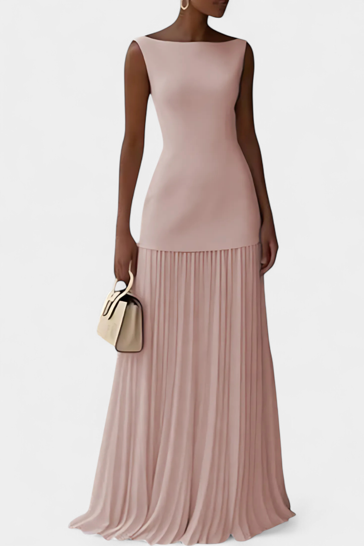 Silvana Vestido de Noche Maxi de Gasa con Pliegues
