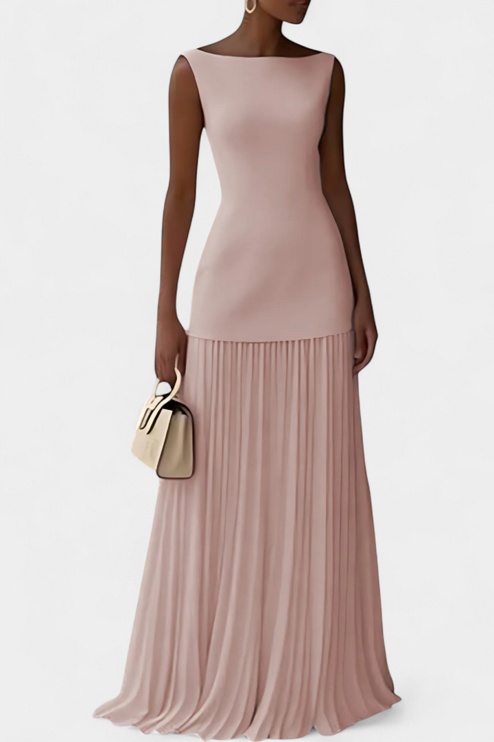 Silvana Vestido de Noche Maxi de Gasa con Pliegues