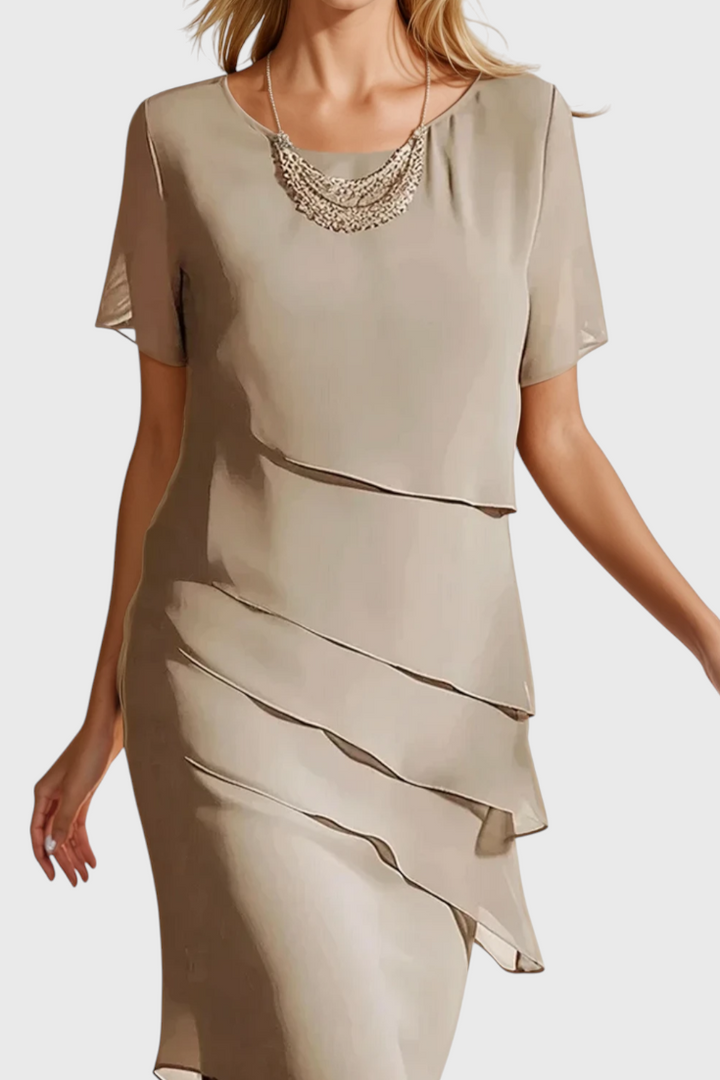 Mia Vestido de Gasa y Algodón con Flecos