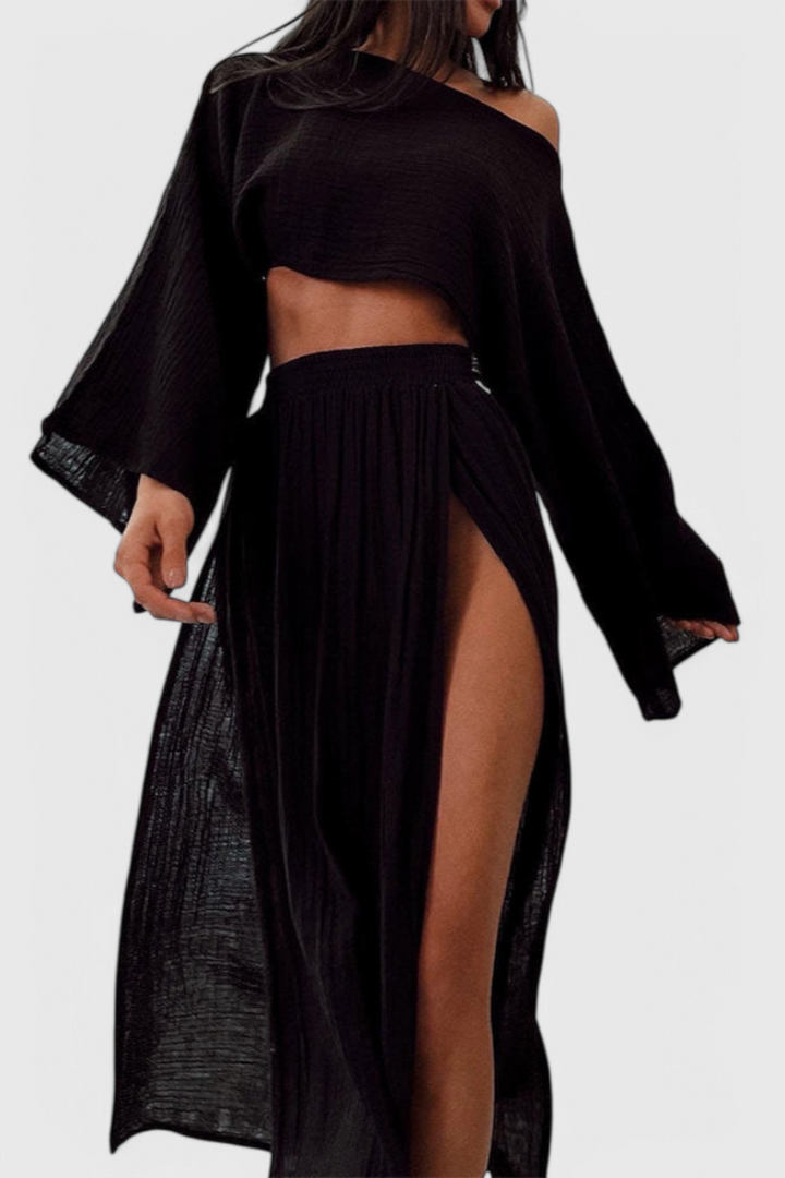 Martha Conjunto de Dos Piezas con Falda de Abertura Alta