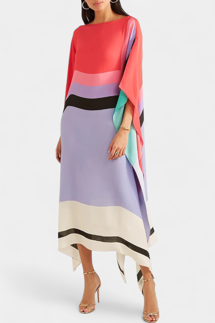 Elenora Caftán Geométrico de Corte Amplio con Tejido Butterfly Mesh