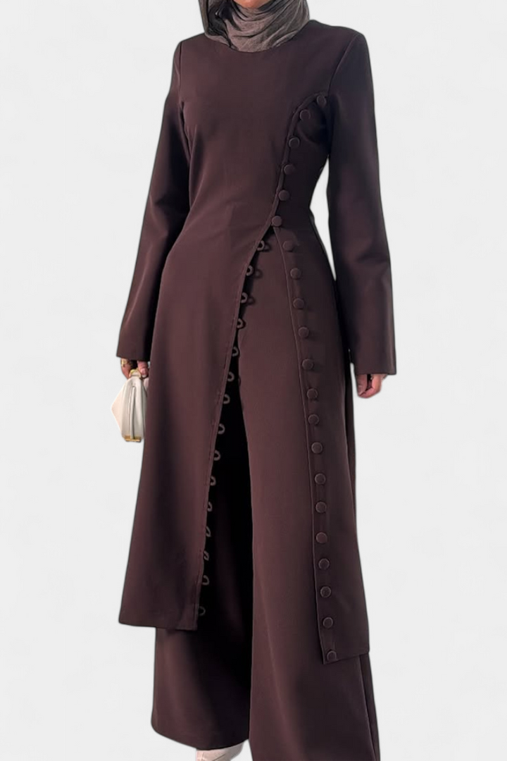 Melissa Soft Casual Blouse with Buttons and Long Pants Set